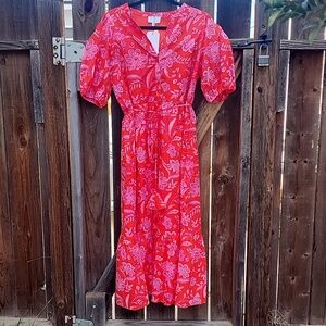 New Sugarlips Aria Floral Beth Button Down Midi Dress, NWT, Sz. Large